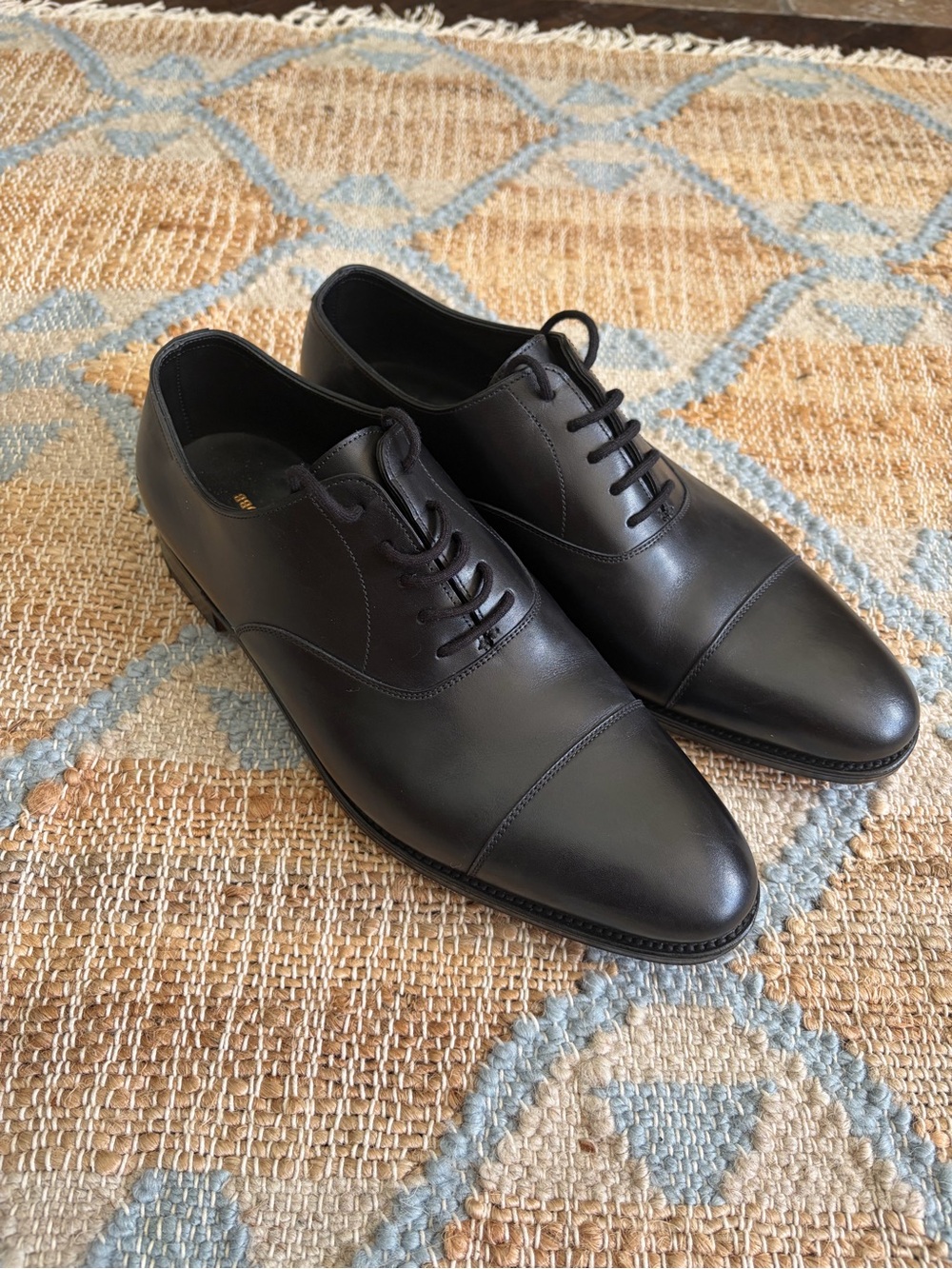 John Lobb Black Leather Cap-Toe Derby Shoes